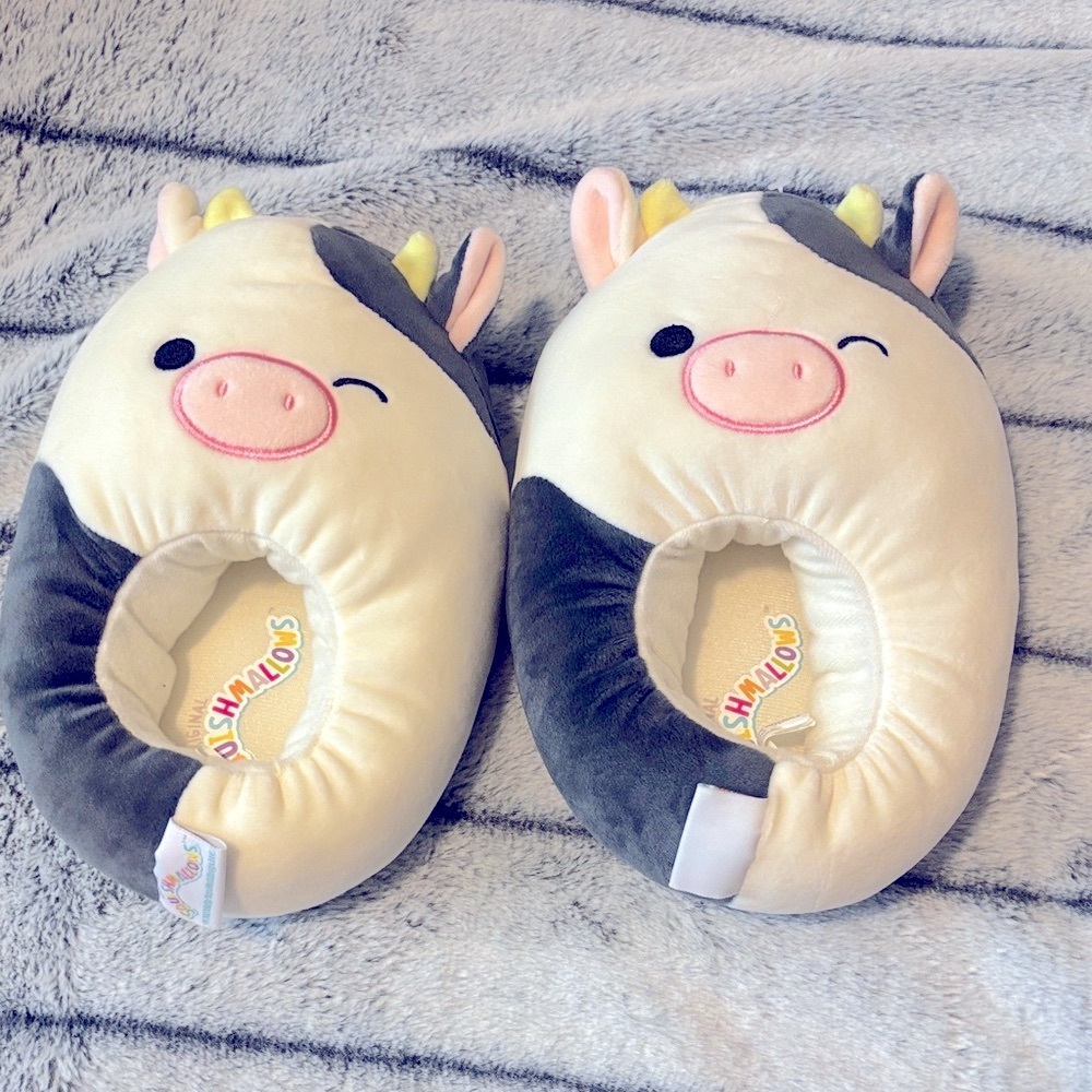 Squishmallows Cow Slippers - Black, Cream, Pink